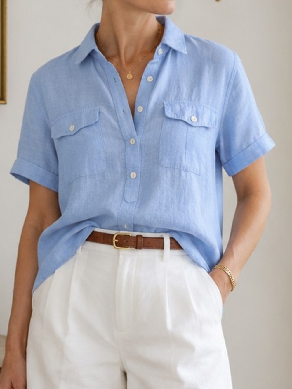 J.Crew Baird McNutt Irish Linen Shirt 4 Blue Short Sleeve Button Utility Top